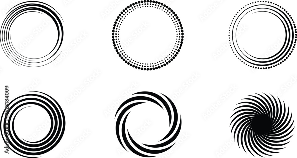 Poster a collection of six circular designs with varying line and dot patterns