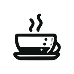 hot coffee or tea cup icon, black and white illustration on white