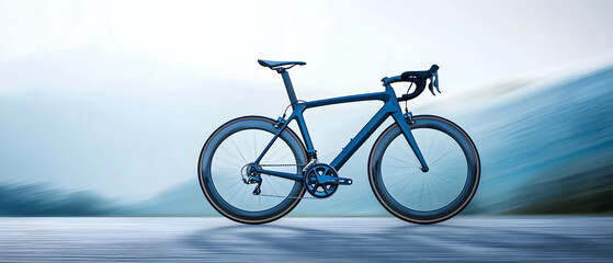 Fototapeta premium Blue Road Bike Against Misty Mountains