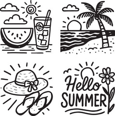 summer beach icons set