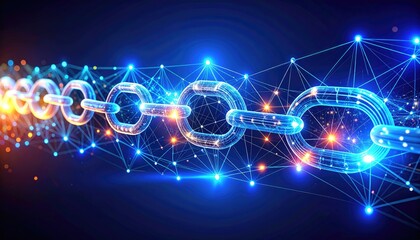 Glowing digital node chain linking and unlinking in seamless animated loop