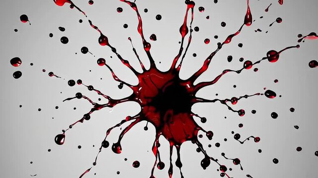 Blood splash explosion on clean white background in ultra slow motion multi-angle 3D rendering animation