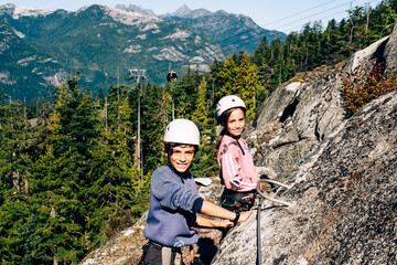 Climber on a cliff, Via Ferrata, Sea to Sky , Squamish, British Columbia, Canada
