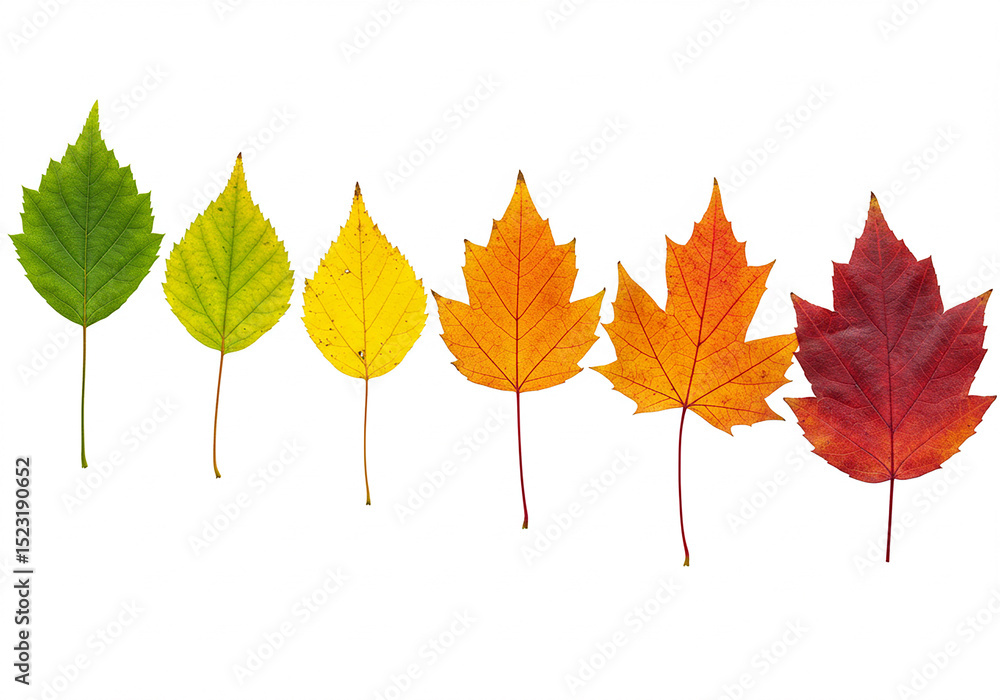 Poster autumn leaves in different colors isolated on transparent background isolated on transparent backgro