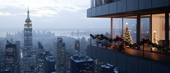 Snowy New York City Skyline at Christmastime