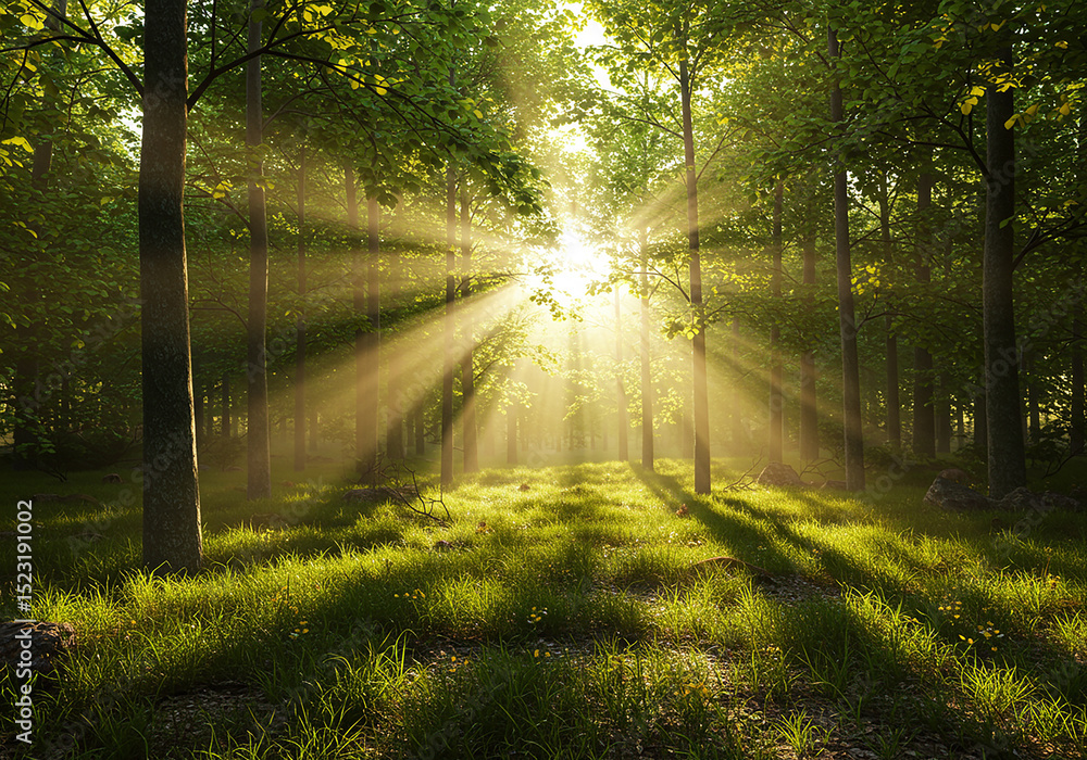 Poster sunlight in the forest isolated on transparent background