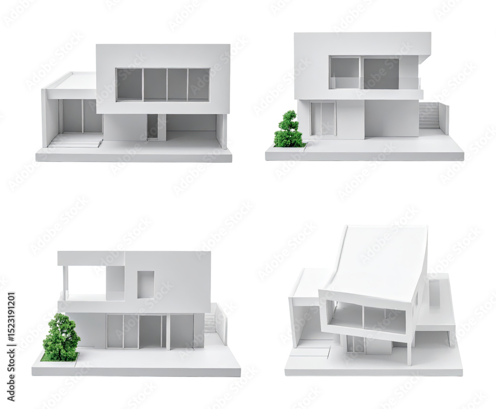Fototapete sleek modern house models with minimalist design elements, isolated on transparent background