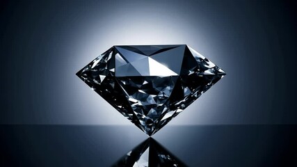 Large brilliant cut black diamond slowly rotates against dark background with dramatic light reflections creating sparkling facets and prismatic effects showcasing luxury jewelry craftsmanship - Powered by Adobe