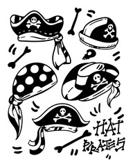 Hat pirates illustration pack hand drawing good for brand , event , or poster design element.