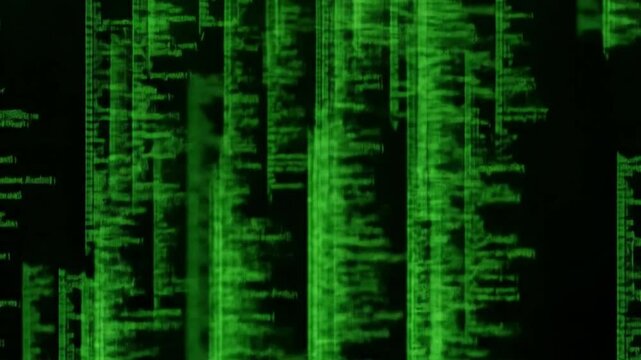 Green Matrix Code Rain Digital Effect on Black Screen