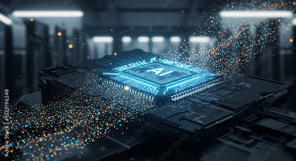 Aufkleber ai microchip innovation: a glowing microchip, adorned with the 'ai' symbol, emanates a sense of tech