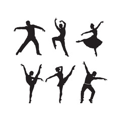 Dynamic silhouettes of dancers in various poses, showcasing energetic and artistic movement for performance.