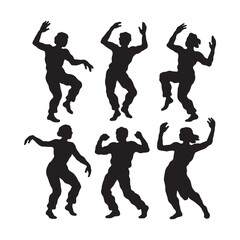 Fototapeta premium Excited crowd silhouettes with raised arms and energetic expressions, ideal for celebrations and vibrant scenes.