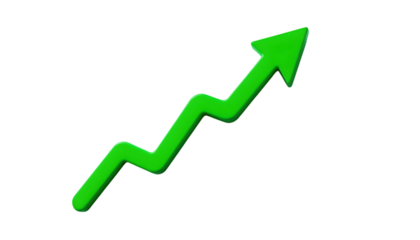 Green arrow trending upward stock market growth business success profit on transparent background