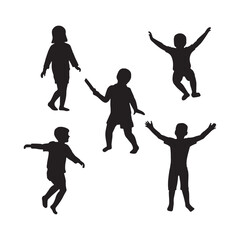 Silhouettes of excited children with outstretched arms and joyful poses, perfect for celebrating success.