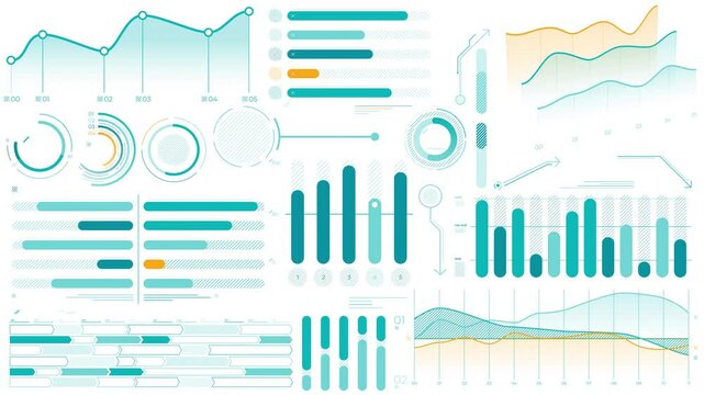 Animated collection of charts and business infographic elements