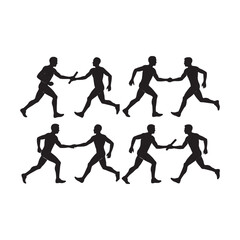 Fototapeta premium Silhouettes of people running and jogging in dynamic motion, perfect for fitness and active lifestyle themes.
