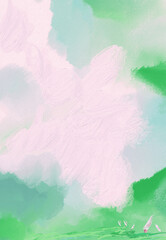 Impressionistic Whimsical Seascape of 5 Sailboats in the Lake, Sea, or Ocean-Digital Painting, Illustration, Design, Art in Neon & Light Green w/Paint & Canvas Texture