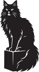 Black cat sitting on block silhouette, Elegant feline minimal pose art