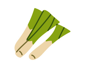 Leek vegetable icon, fresh green plant, healthy organic food, natural farming crop, spring onion ingredient, farm product, eco agriculture item, vegetarian nutrition element flat vector illustration.