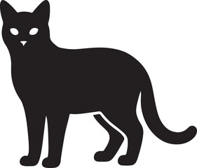 Standing cat black silhouette minimalist style, Pet feline upright pose vector art