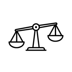 Simple scales icon. Balance symbol for justice, law, weight measurement, or comparison. This balanced scales image is perfect for legal websites, fitness apps, or laboratory research publications.