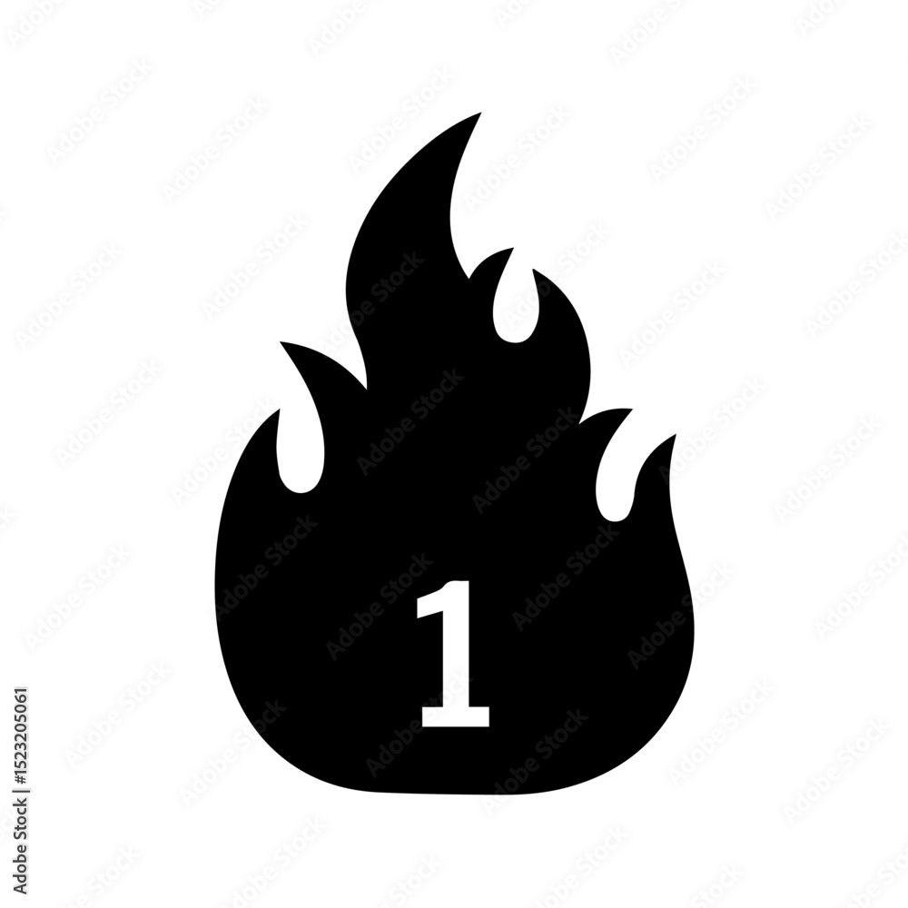Aufkleber burning flame icon with number one inside. fiery symbol design featuring a single flame and bold num