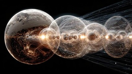 Abstract representation of multiple universes connected by wormholes in spacetime continuum - Powered by Adobe