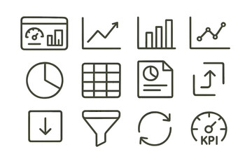 Business analytics icons set for data visualization and performance metrics
