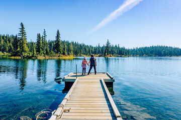 Family hiking, Paradise Meadows Loop Trail, Strathcona Provincial Park, Vancouver Island, BC, Canada