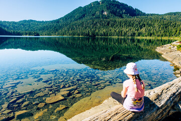 Family hiking, Paradise Meadows Loop Trail, Strathcona Provincial Park, Vancouver Island, BC, Canada