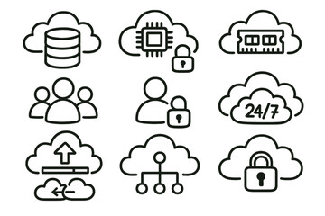 Cloud computing icons illustration with security and storage elements