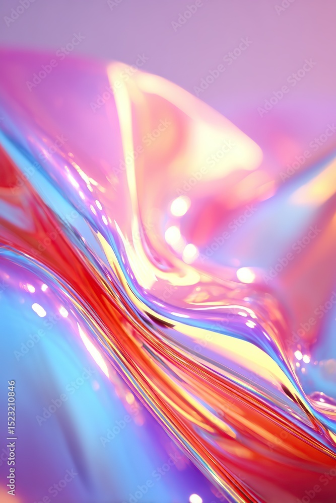 Poster smooth metallic surface reflecting vibrant colors in abstract design