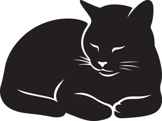 Sleeping cat silhouette for pet lovers, Relaxing cat in repose line drawing