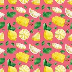 Watercolor Lemon Seamless pattern