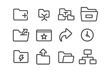 Minimalist black folder icon set with symbols for organization