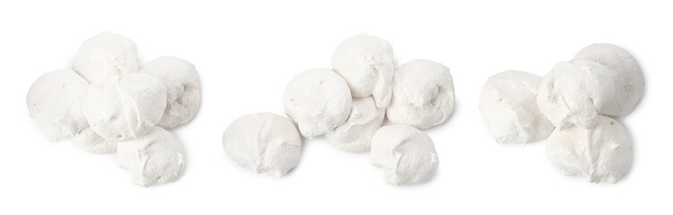 Yummy meringue cookies isolated on white, collage