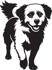 Happy dog silhouette in black and white, Joyful pet figure cheerful design