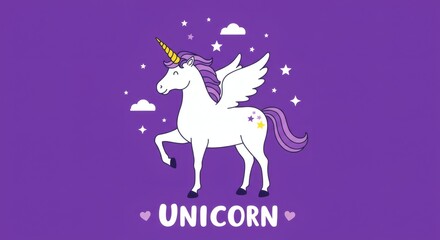 Vector art, unicorn, words unicorn below