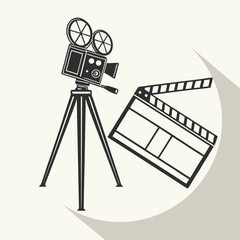 Vintage film camera and clapperboard graphic