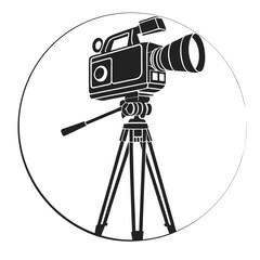Vintage movie camera on tripod graphic