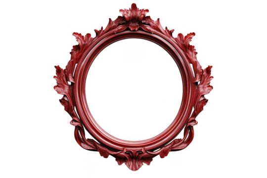 Ornate oval frame with carved leaf details, isolated on white