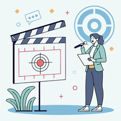 Woman giving presentation media concept marketing strategy target audience clapperboard