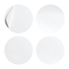 Blank Circular White Paper Stickers Ideal for Custom Art Projects, Isolated on Transparent Background