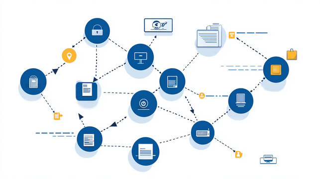 Understanding blockchain technology network diagram with secure data transfer and digital connectivity