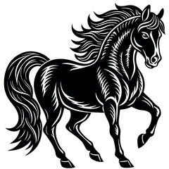 Majestic black horse in dynamic pose showcasing strength and grace on a minimalistic background Generative AI