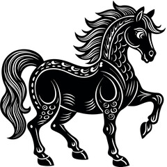 Elegant black horse illustration showcasing unique design and vibrant features in a graceful pose Generative AI