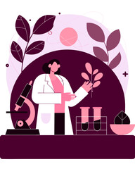 Diverse scientists working in a pastel laboratory, symbolizing research.