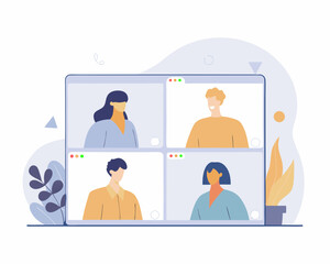 Pastel illustration of a remote team on a video call, highlighting connection.