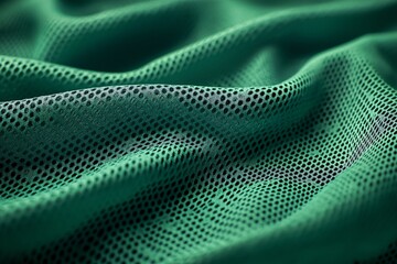 Obraz premium Green Fabric Textile Mesh Close-up. Breathable Sportswear Material with Seamless Texture Design